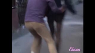 Busy looking Asian babe gets a nasty street sharking